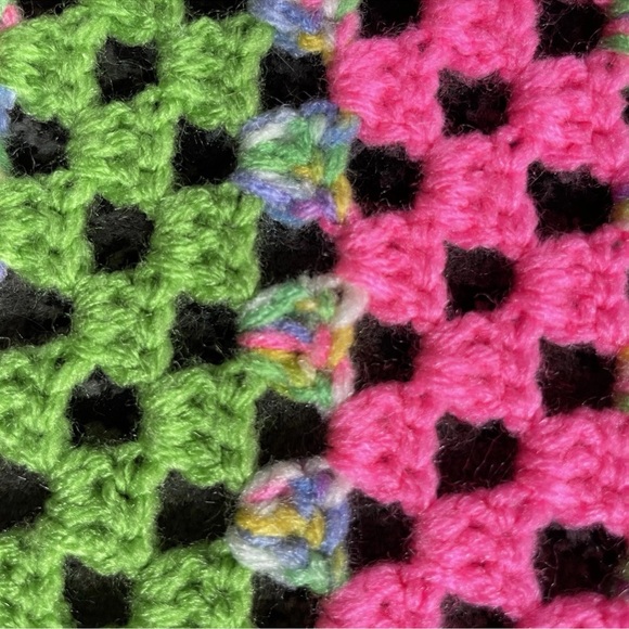 Vintage Handmade Crochet Granny Blanket Pink Green Square Cottagecore 64 x 64 - Picture 4 of 5